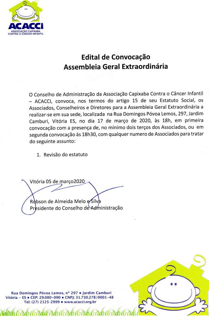 Edital De Convocação - Assembleia Geral Extraordinária - Acacci